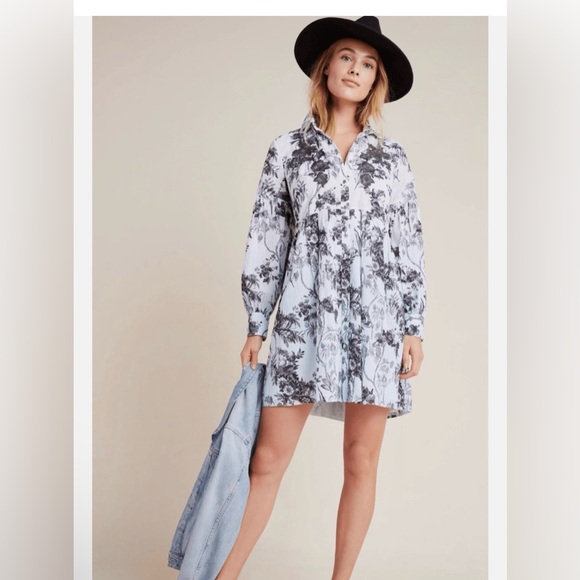Anthropologie Dresses & Skirts - Anthropologie Lavinia Embroidered Shirtdress Mini Tunic Cotton Floral side 12